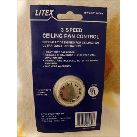 Litex Ivory 3-Speed Ceiling Fan Control Ultra Quiet Operation 115/120Volts 2.5 Amps