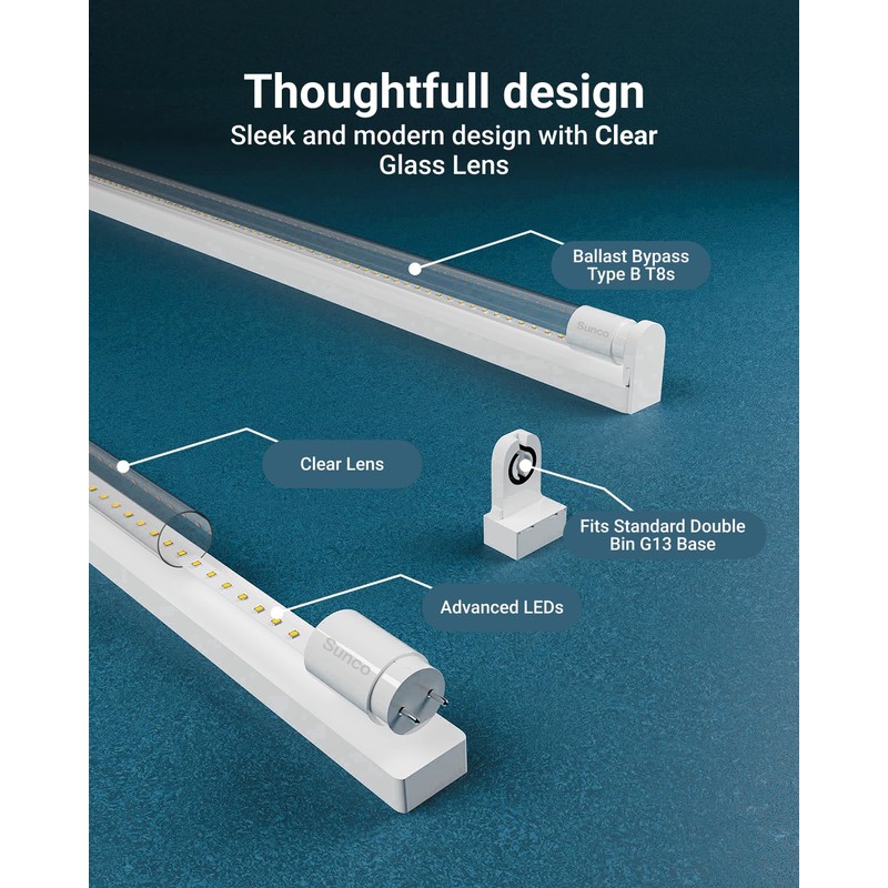 Sunco 10 Pack T8 LED Tubes 4FT Fluorescent Replacement, 48