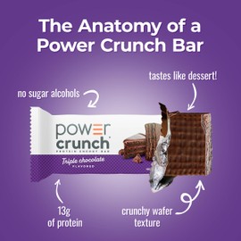 Power Crunch Protein Energy Wafer Bars, Triple Chocolate, 1.4 Ounce (12 Count)