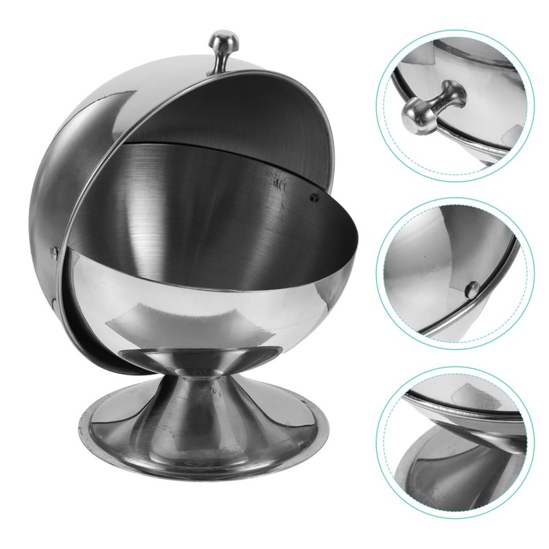 Stainless Steel Sugar Bowl with Roll Top Lid Kitchen Condiment