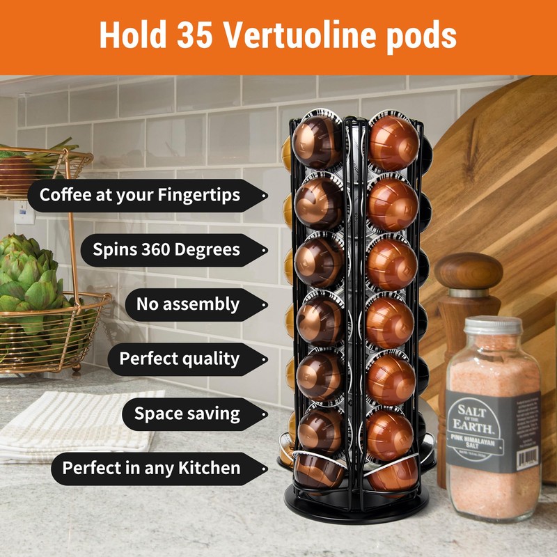 Rixordd 360° Spinning Coffee Pod Carousel Stand | Holds 35