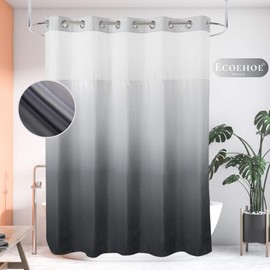 Ecoehoe Hook Free Fabric Shower Curtain with Polyester Snap-in Liner with Magnets–Hotel Quality Top See Through Gradient Grey 71" W x79 L