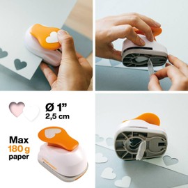 Fiskars Motive Lever Punch, Heart, Diameter 2.5 cm, for Left And Right Handers, Steel/Plastic, White/Orange, Lever Punch, M, 1004646