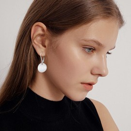 14K White Gold Dangle Earrings for Women，Lightweight Circle Disc Coin Geometric Flat Brushed Drop Earrings, Hypoallergenic Leverback Earrings silver earrings