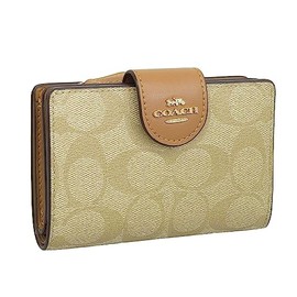 Coach C0082 Women's Bifold Wallet, Wallet, Leather, Compact, Brand, Medium Corner, Medium Corner, LT KHAKI/LT SADDLE