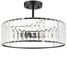 Modern Crystal Ceiling Light Fixture, Semi Flush Mount Ceiling Light, Matte Black Hallway Lighting Fixtures Chandelier, Crystal Chandelier for Kitchen Bedroom Dining Room Closet, 5-Light, 16 Inch