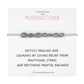 Austintacious Moonstone Birthstone, Crystal Beads Bracelet With Quote Card, Made With 925 Sterling Silver, 18cm Bracelet Length with 3mm Beads