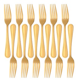 SUNSENGEUR Stainless Steel Kitchen Dinner Forks with Bead Pattern 12-Piece Dinner Fork Set 8.54-inch Stainless Steel Table Forks Classic Flatware Silverware Sets-Gold