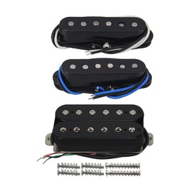 FLEOR Alnico 5 HSS Set Staggered Single-Coil+Humbucker Pickup fit ST Electric Guitar,Guitar Part Neck+Middle+Bridge Pickup（14-15K）Black