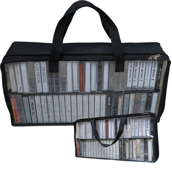 2 Pack - Evelots Cassette Tape Bag-See Thru Organizer/Storage-Handles-Easy Carry-No Dust/Moisture-Hold 100 with cases