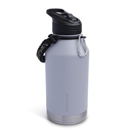 Hydragear Zenith Straw Stainless Steel Bottle with Carabiner, Compass, Signal Whistle, and Fire Starter - 64 Oz - Pewter Powder Coat