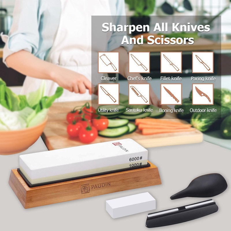 Paudin Premium Whetstone Knife Sharpener Stone Kit 1000/6000 Grit -