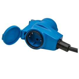CEE Adapter Cable Angle Coupling with Socket to Earthing Contact Plug 1.5 m Cable IP44 230 V / 16 A 3-Pin for Camping, Adapter Cable for Boat, Camper, Caravan, Motorhome, Angle Socket, Blue