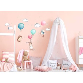 Little Deco DL507 Wall Sticker Baby Room Animals and Balloons I Wall Picture I Rabbit Hedgehog Stars Children's Room Sticker Baby Girl Room
