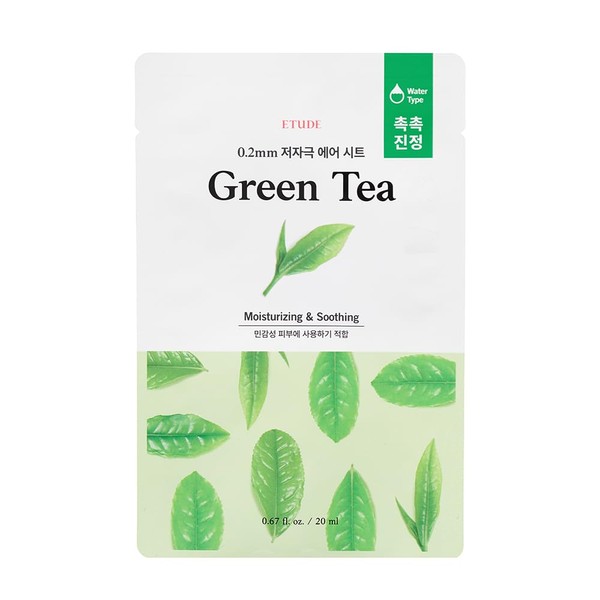 ETUDE 0.2 Air Fit Mask, GT/Green Tea, Green Tea, 1 Sheet, 7.8 fl oz (20 ml), Skin Refreshing, Moisturizing