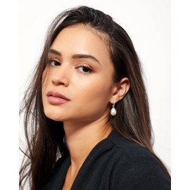 Women's 12mm Hoop Earrings with Interchangeable Freshwater Cultured Pearl Charm and Cubic Zirconia Secret & You - Vermeil Gold or 925 Sterling Silver, Sterling Silver, Pearl