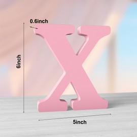 Aruatu 6 Inch Pink Wood Letters Unfinished Wood Standing Letters for Wall Decoration for Craft Home Party Projects (X)