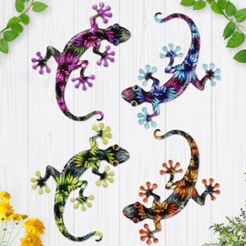 Junware 4 Pcs Metal Gecko Wall Art Outdoor Decor Metal Lizards Wall Decor Lizard 8.7 * 11.8 Inch Suitable for Hanging in Yard Garden Patio Fence Home, Idea Gifts for Mom Father Friends