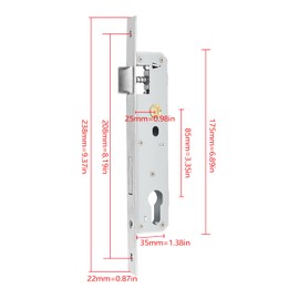 Mortice Lock Tube Frame Lock Stainless Steel 85 x 25 mm, Garden Gate Lock, Distance 85 mm Backset 25 mm, Lock Insert for Left/Right, Robust Gate Lock for Metal Doors