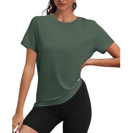 OFEEFAN Hiking Running Shirts Women Short Sleeve Workout Tops for Women Green Shirts for Women XL