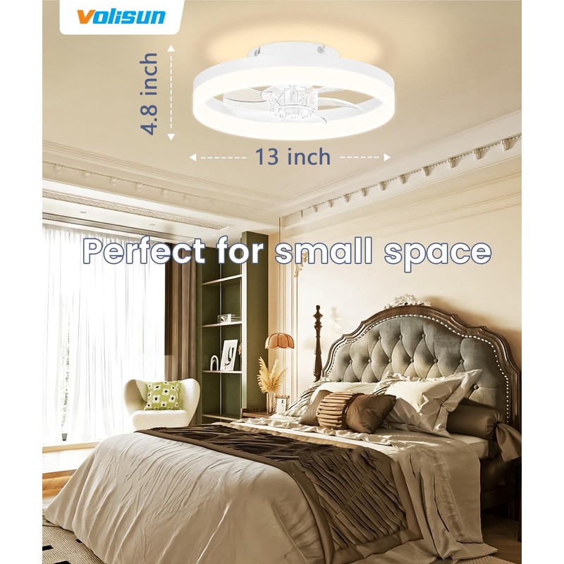 VOLISUN 13 inch Small Ceiling Fans with Lights and Remote,