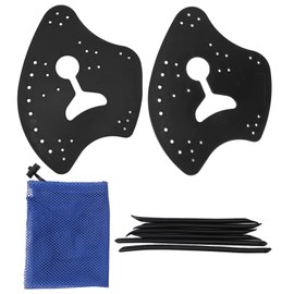 1 Pair Hand Paddles for Swim PP Silicone Adjustable Hand Fin Flipper Flat Paddle Swimming Training Aid for Men Women Children Black XS