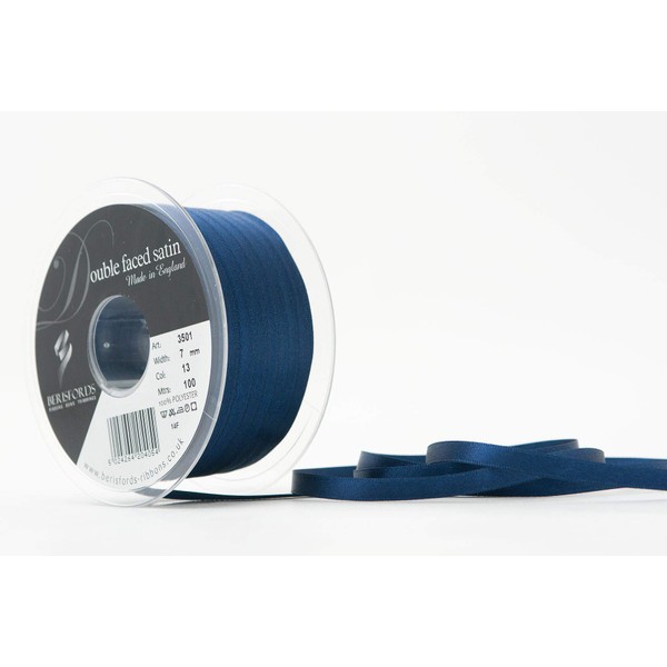 Berisfords Double Faced Satin Ribbon, Navy, 7 mm Width, 100