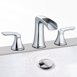 Sanliv Chrome Waterfall Bathroom Faucet 3 Hole, 8 or 4 Inch Widespread Bathroom Sink Faucets, Two Handle Modern Vanity Faucet 3 Holes with Pop Up Drain, ‎Polished Chrome