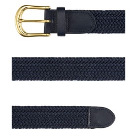 Streeze Ladies Stretch Belts - 5 Sizes Elasticated Woven Braided Fabric. 1 inch Wide with Gold Buckle (Large, Navy)