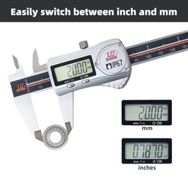 Digital Caliper, IP67 Caliper Coolant/Water/Dust Proof 0-6"/0.0005" Stainless Steel Micrometer, Precise ±0.001mm, Large LCD Display, Inch/MM Conversion, Digital Caliper Storage Case Included