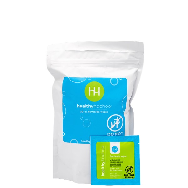 healthy hoohoo Travel Size Feminine Wipes - Gentle, All Natural, Individually Wrapped (20 Pack)