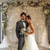 EMHOLDBU White Tulle Backdrop Curtain with Lights String 10x8ft Sheer