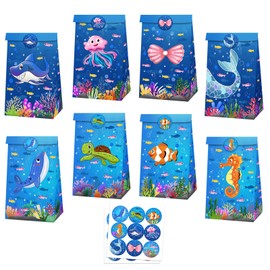 MORAINJAY 12 pezzi Sacchetti per feste sotto il mare, sacchetti regalo in carta blu oceano marino, sacchetto buono a tema squalo sirena balena, decorazioni per feste di compleanno con animali marini