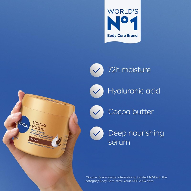 NIVEA Cocoa Butter Body Cream with Deep Nourishing Serum, Cocoa