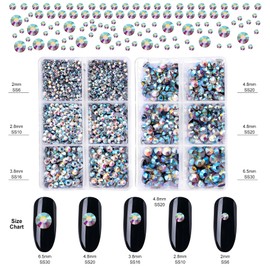 AARDWO 6616pcs Hotfix Rhinestones 5 Sizes Flat Back Nail Gems Nail Diamonds with Tweezers and Picking Rhinestones Pen for Crafts Nails Clothes Decoration(Clear AB)