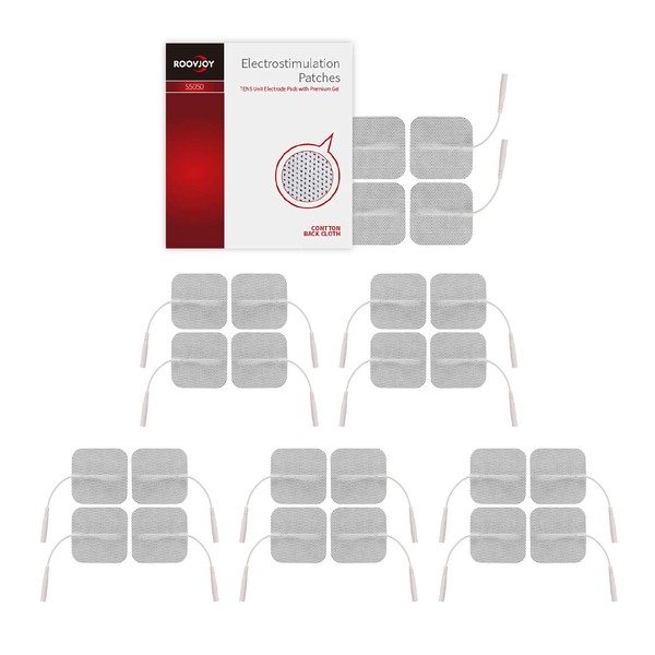 roovjoy TENS Unit EMS Muscle Stimulator Massage Electrodes Pads with Premium Gel 2 * 2'、 20 Pcs Patches Replacement Pads