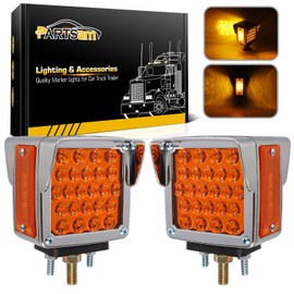 Partsam 2Pcs Double Face Trailer Pedestal Turn Signal Parking Lights with Chrome Visors, Amber/Amber Dual Face Square 52 LED Fender Stud Mount Light for Trucks Trailers, Dual Studs