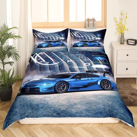 Homewish Children's Racing Car Duvet Cover Set, 2-Piece, Extreme Sport-Themed Bedding Set, Modern, Sports Car, Home, Room Decoration, with 1 Pillowcase, 135 x 200 cm