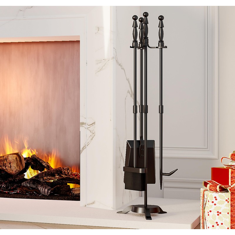 Fire Beauty Fireplace Tools Set 4 Pieces Black Wrought Iron