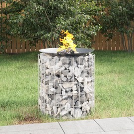 vidaXL Gabion Fire Pit - Rustic Outdoor Fireplace, Made from Durable Galvanized Iron, 19.7" Diameter, Versatile Garden and Patio Accessory, Easy Assembly, Silver Color.