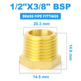 ERGAOBOY 2 Pcs 3/8" BSP Female to 1/2" BSP Male Brass Reducer Hex Bushing Threaded Pipe Fitting