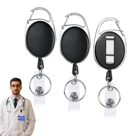 3PCS Lanyard Retractable Strong and Wear Resistant Extendable Key Chain with Carabiner Belt Clip and Key Ring Anti Lost Retractable Keychain for Holding ID Badges Keys Key Fobs and More
