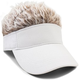 WULIQIUQIU Mens Visor Cap with Fake Hair Novelty Golf Hats Wig Hat Spiked Adjustable Baseball Cap White Brown Hair