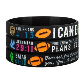 Power of Faith Football Bible Motivational Silicone Bracelets with Inspirational Scriptures Philippians 4:13, Jeremiah 29:11, Isaiah 41:10, Wristbands Party Cheer Gifts for Sports, Men Women (Unisex)