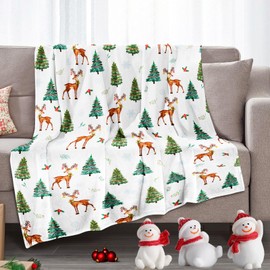 Christmas Throws Blankets, Comfort Christmas Prints Flannel Blanket, Luxury Super Soft Holiday Theme Home Décor Warm and Cozy Throws for Winter Bedding Couch and Xmas Gift, 50x60 Inch, Reindeer