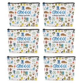 6PCS Greece Makeup Bag Greece Gift Greece Surprise Trip Gift Greece Is Always A Good Idea Zipper Pouch Cosmetics Bag for Women Travel Toiletry Bag Cosmetic Bag for Women