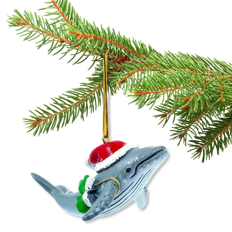 Humpback Whale with Santa Hat Ornament
