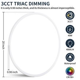 MOONSEA 24 Inch Flush Mount Ceiling Light Fixture 48W - 3000K/4500K/6000K Adjustable Round Large Kitchen Light Fixtures Ceiling 4800lm, Dimmable Light Fixtures for Bedroom, White