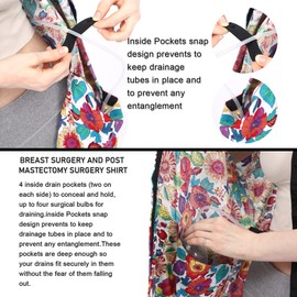 Post Surgery Shirt Mastectomy Recovery Shirt with Rehab Postoperative Shirt Hidden Drain Pockets Port Access for Breast Reconstruction(Blue)