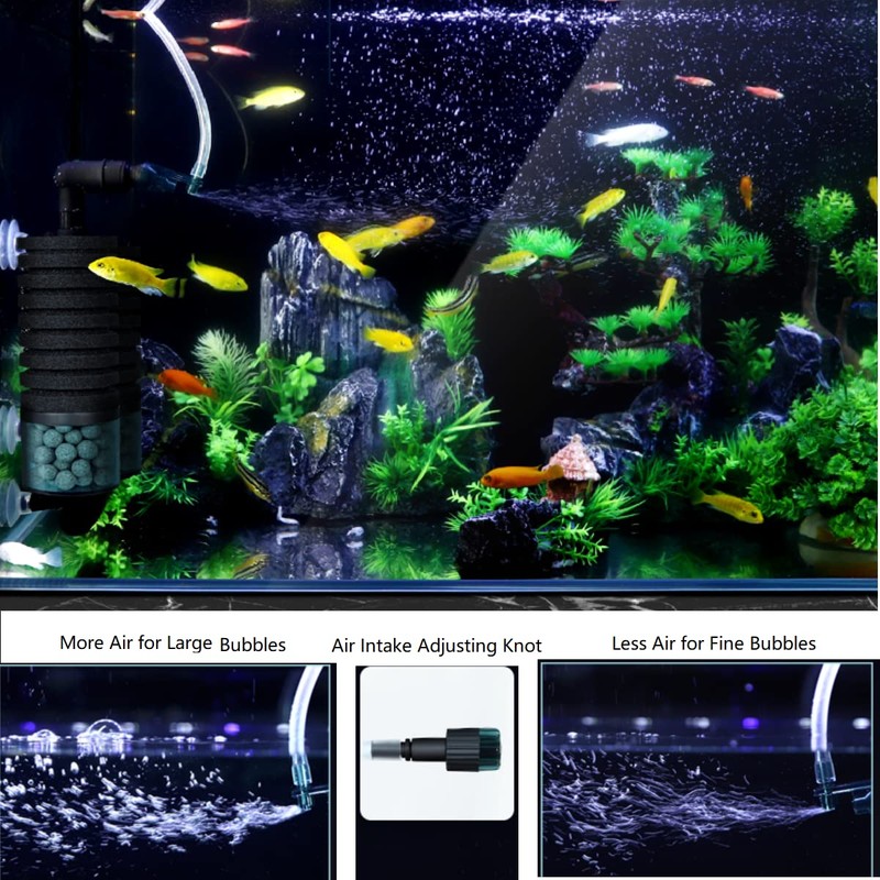 QANVEE Aquarium Sponge Filter Bubbler with Ultra Quiet Water Pump